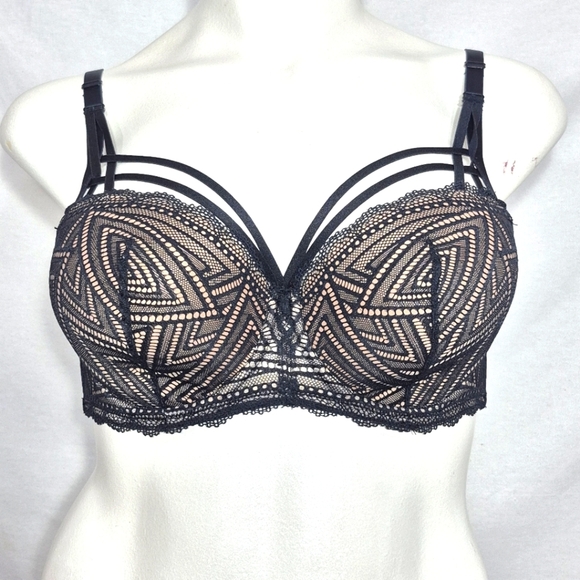 34DDD‎ Adore Me Strappy Lace COVERED T-shirt Underwire Bra Black - Picture 1 of 7